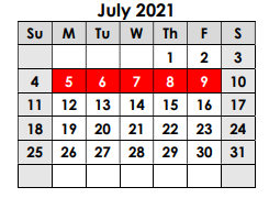 District School Academic Calendar for Mexia Junior High for July 2021