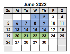 District School Academic Calendar for R Q Sims Intermediate for June 2022