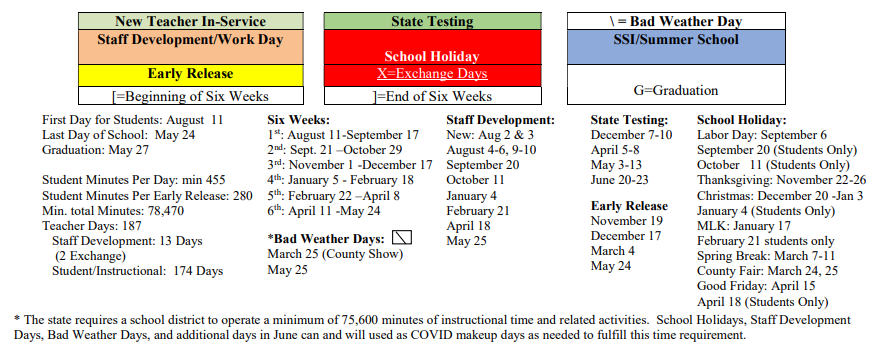 District School Academic Calendar Key for Mexia Junior High