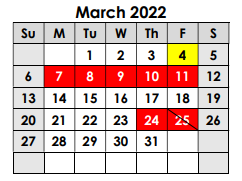 District School Academic Calendar for Mexia Junior High for March 2022