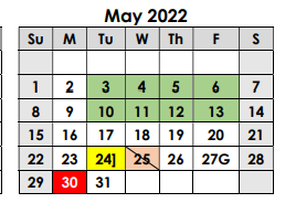 District School Academic Calendar for R Q Sims Intermediate for May 2022