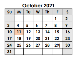 District School Academic Calendar for Mexia School Of Choice for October 2021