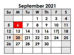District School Academic Calendar for Mexia School Of Choice for September 2021