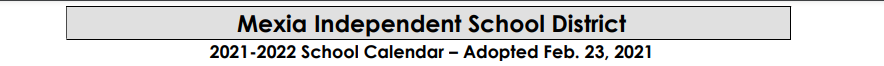 District School Academic Calendar for Mexia Junior High