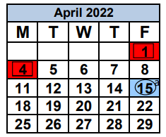 District School Academic Calendar for Miami Coral Park High Adult Education for April 2022