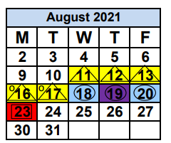 District School Academic Calendar for Broadmoor Elementary School for August 2021