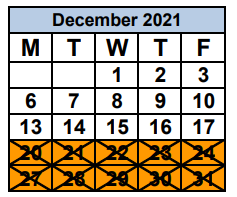 District School Academic Calendar for District Summer Center C for December 2021