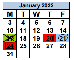 District School Academic Calendar for Coral Way K-8 Center for January 2022