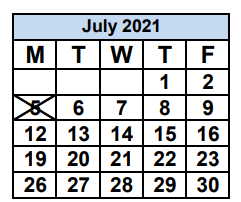 District School Academic Calendar for Naranja Elementary School for July 2021