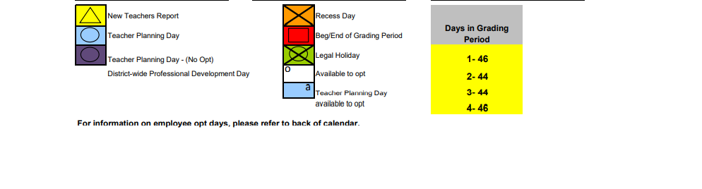 District School Academic Calendar Key for Primary Learning Center D