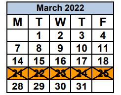 District School Academic Calendar for The English Center for March 2022