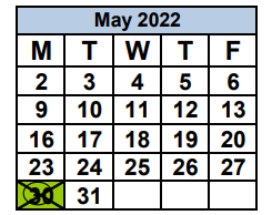 District School Academic Calendar for Shadowlawn Elementary School for May 2022