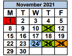 District School Academic Calendar for Cope Center North Alternative Education for November 2021