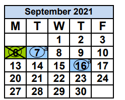 District School Academic Calendar for Alternative Outreach Program for September 2021
