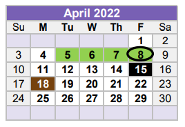 District School Academic Calendar for Culver Youth Home for April 2022