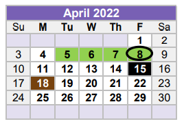 District School Academic Calendar for Bunche Early Childhd Ctr for April 2022