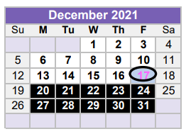 District School Academic Calendar for De Zavala Elementary for December 2021
