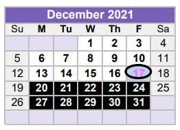 District School Academic Calendar for Long Elementary for December 2021