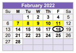 District School Academic Calendar for Bunche Early Childhd Ctr for February 2022