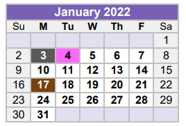 District School Academic Calendar for Bunche Early Childhd Ctr for January 2022