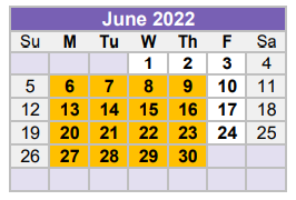 District School Academic Calendar for Bush Elementary for June 2022