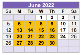 District School Academic Calendar for Long Elementary for June 2022