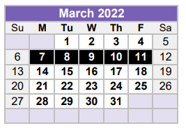 District School Academic Calendar for Bush Elementary for March 2022