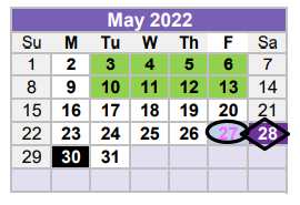 District School Academic Calendar for Bonham Elementary for May 2022