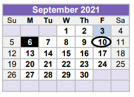 District School Academic Calendar for Midland Excel Campus for September 2021