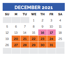 District School Academic Calendar for Mt Peak Elementary for December 2021