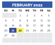 District School Academic Calendar for J A Vitovsky Elementary for February 2022