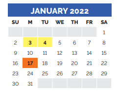 District School Academic Calendar for New Elementary for January 2022