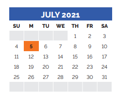 District School Academic Calendar for New Elementary for July 2021