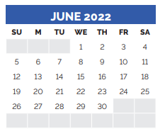 District School Academic Calendar for Walnut Grove Middle School for June 2022