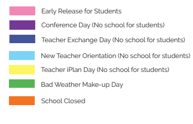 District School Academic Calendar Legend for Irvin Elementary