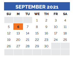 District School Academic Calendar for Walnut Grove Middle School for September 2021