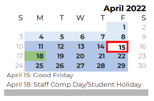District School Academic Calendar for Challenge Academy for April 2022