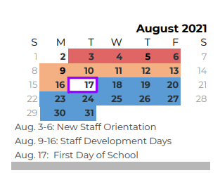 District School Academic Calendar for Hewitt Elementary for August 2021