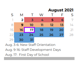 District School Academic Calendar for Challenge Academy for August 2021