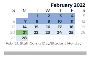 District School Academic Calendar for Speegleville Elementary for February 2022