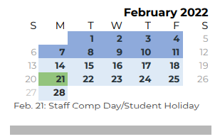 District School Academic Calendar for Challenge Academy for February 2022