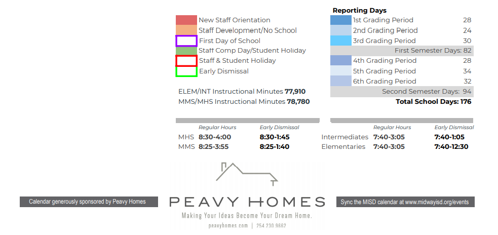 District School Academic Calendar Key for South Bosque Elementary