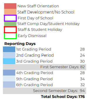 District School Academic Calendar Legend for Spring Valley Elementary