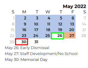 District School Academic Calendar for Hewitt Elementary for May 2022