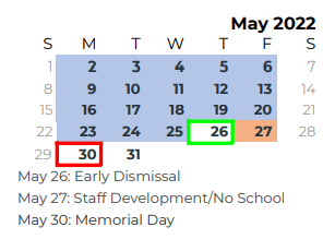 District School Academic Calendar for Challenge Academy for May 2022