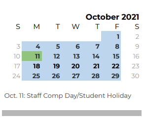 District School Academic Calendar for South Bosque Elementary for October 2021