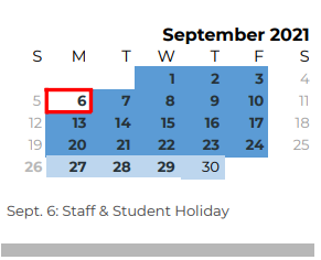 District School Academic Calendar for Spring Valley Elementary for September 2021