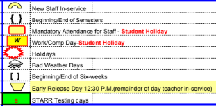 District School Academic Calendar Legend for Millsap Elementary