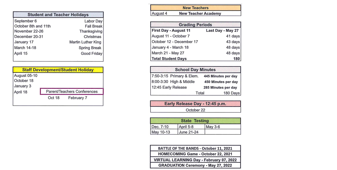 District School Academic Calendar Key for Mineola Elementary