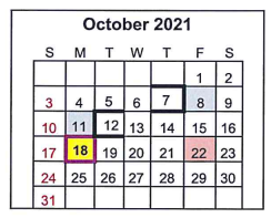District School Academic Calendar for Mineola Elementary for October 2021